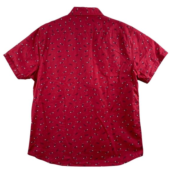 Lee Men's Shirt M Red Fishbone Print Regular Fit 100% Cotton Short Sleeve Button - Picture 2 of 11